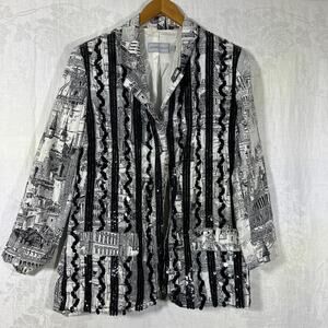 Howard Wolf Vintage Blazer 16 Black White City Scape Sequins Art to Wear Lined